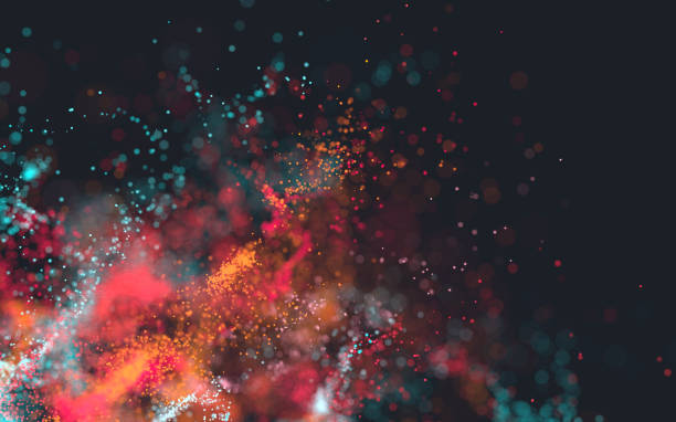 Red particles explosion 3D render of many particles in motion orange cosmos stock pictures, royalty-free photos & images