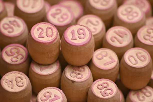 Photo of Barrels with digits for playing lotto.New Year 2019.Merry Christmas