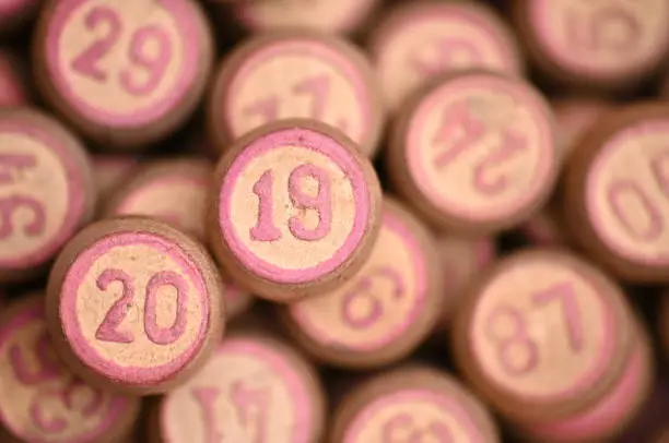 Photo of Barrels with digits for playing lotto.New Year 2019.Merry Christmas