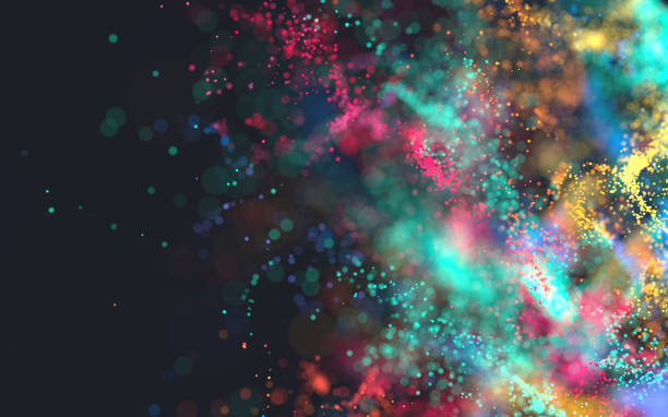 Particles explosion 3D render of many flowing colorful particles colorful nebula stock pictures, royalty-free photos & images