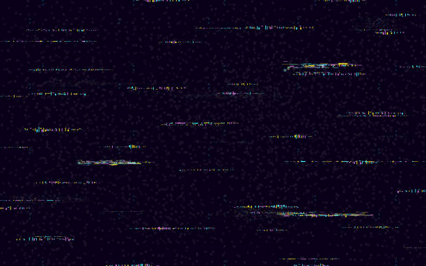 illustrations, cliparts, dessins animés et icônes de fond de glitch avec lignes de distorsion des couleurs. effet de bruit de télévision sur fond noir. concept vhs rétro avec des formes glitched. aucun modèle de signal. erreur sur écran informatique. illustration vectorielle - no audio