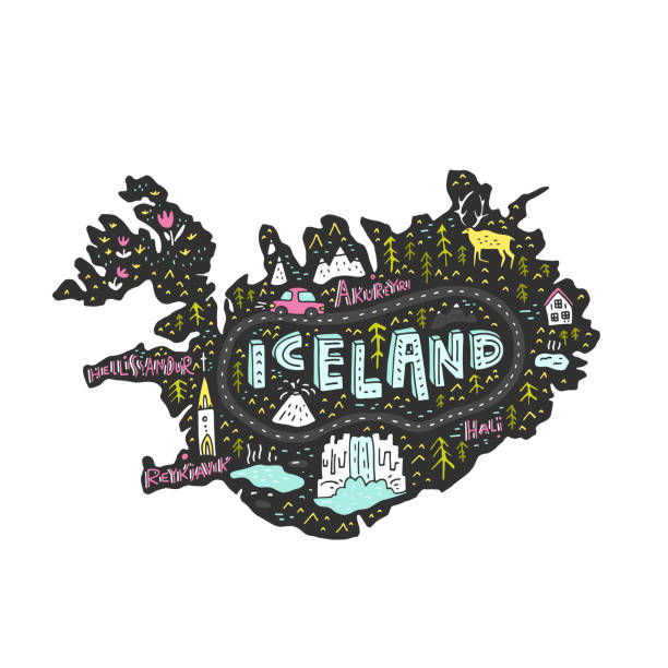 illustrazioni stock, clip art, cartoni animati e icone di tendenza di illustrazione mappa islanda - islande
