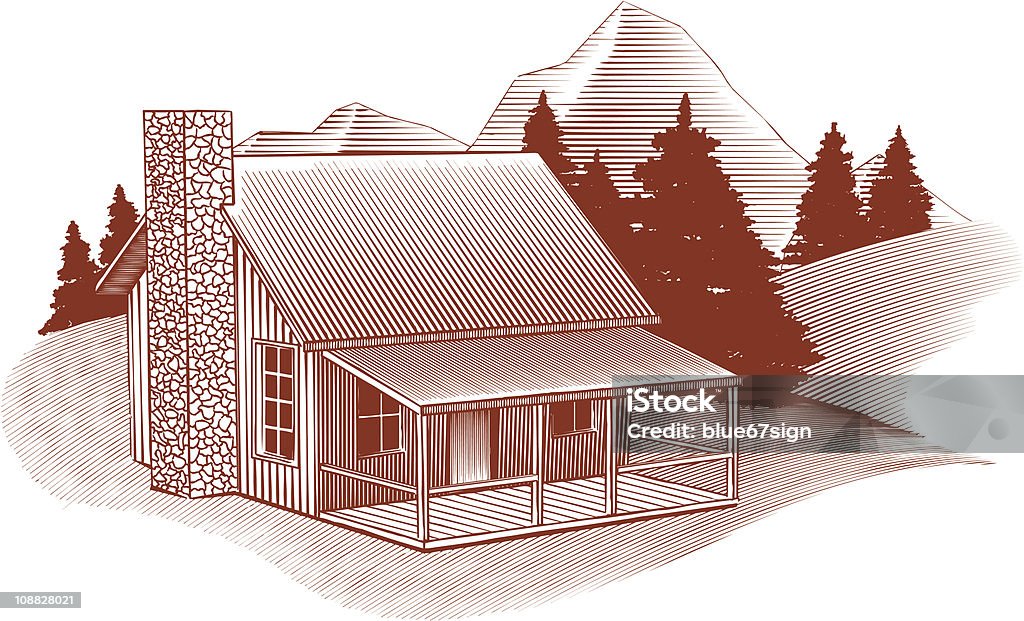 Holzschnitt Kabine Motiv - Lizenzfrei Blockhütte Vektorgrafik