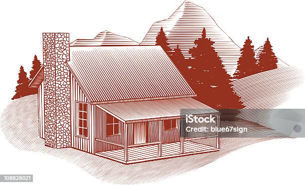 木版キャビンシーン - 丸太小屋のベクターアート素材や画像を多数ご用意 - 丸太小屋, 彫刻画, イラストレーション