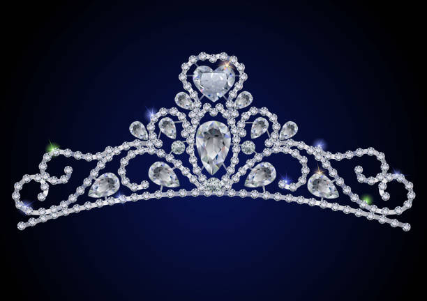 Sparkling diamond gem Tiara on a royal blue background Illustration of a diamond tiara. No gradient mesh. Elements are layered separately and labeled. tiara stock illustrations