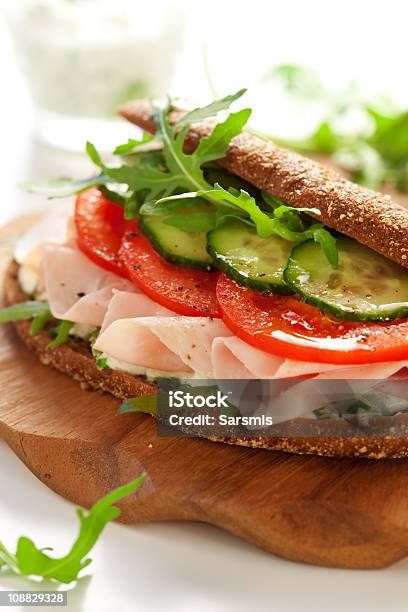 Sandwich With Ham And Vegetables Stock Photo - Download Image Now - Appetizer, Arugula, Bread
