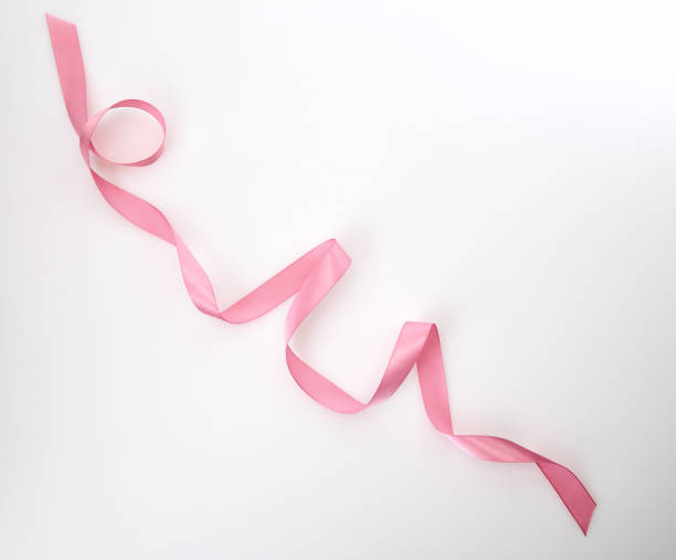 istock Curled pink ribbon on white background 1088296414