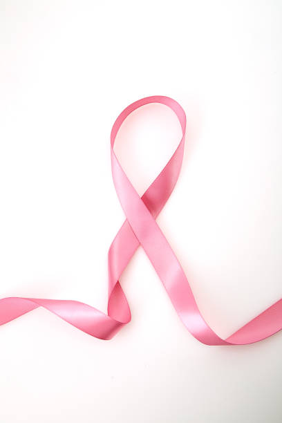 istock Curled pink ribbon on white background 1088296420