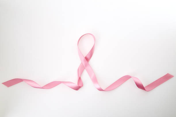 istock Curled pink ribbon on white background 1088296434