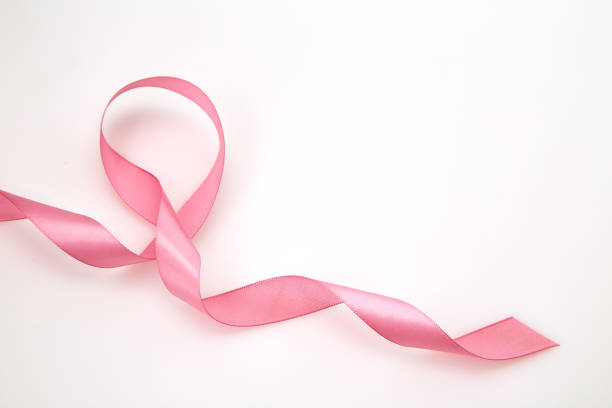 istock Curled pink ribbon on white background 1088296466