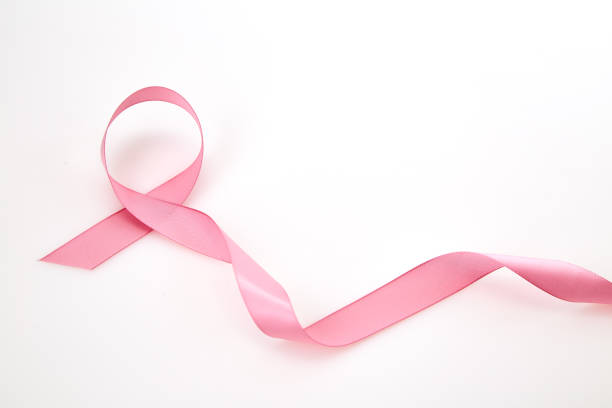 istock Curled pink ribbon on white background 1088296468