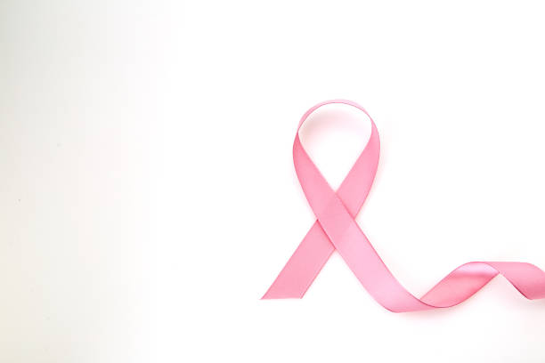istock Curled pink ribbon on white background 1088296470