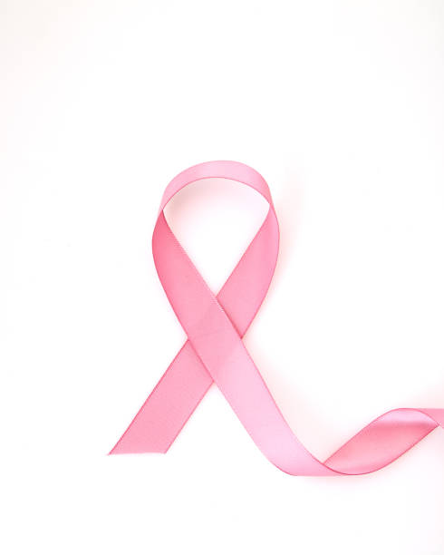 istock Curled pink ribbon on white background 1088296474