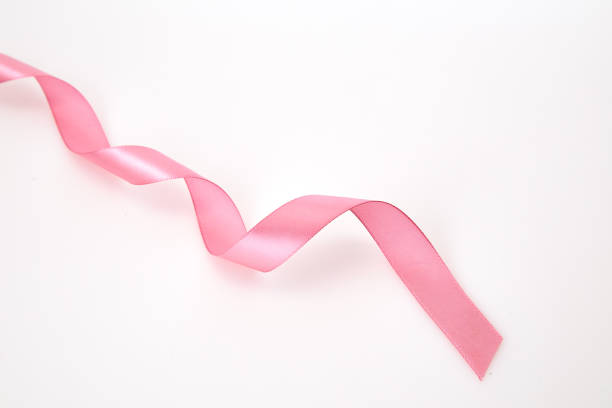 istock Curled pink ribbon on white background 1088296478
