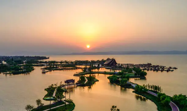 Photo of sunset evening scene at Kunming ancient city