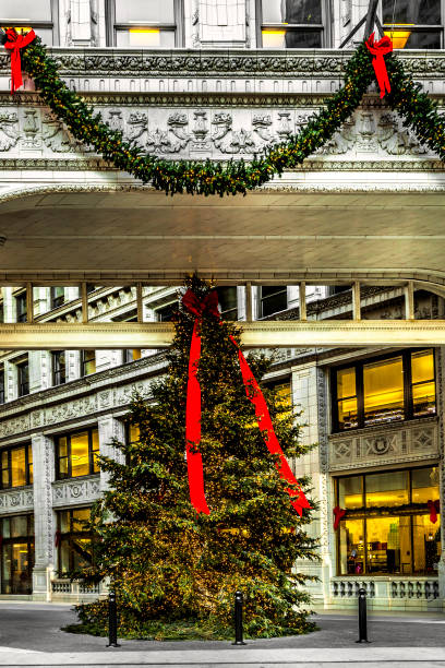 weihnachtsbaum in der innenstadt von chicago - michigan avenue stock-fotos und bilder