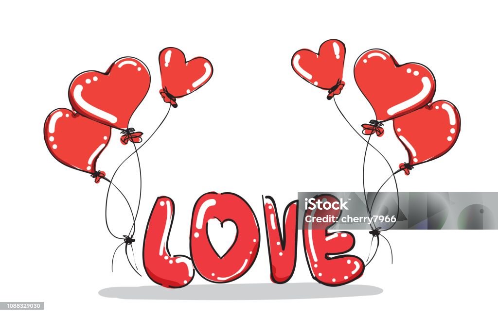 aşk, kalp yaratıcı el çekilmiş kartı vektör, öğeleri ile mutlu sevgililer günü sevimli çizgi tebrik kartı tebrik kartı - Royalty-free Aşk Vector Art