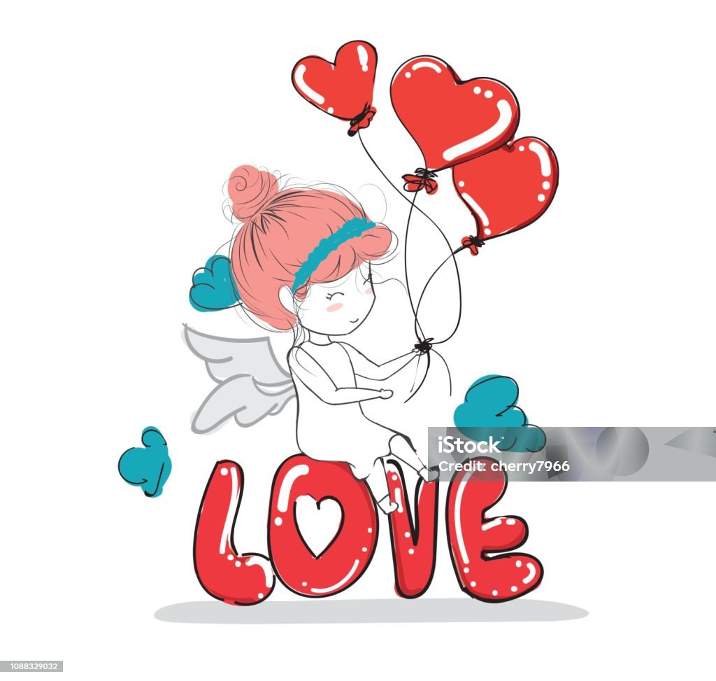 Mutlu sevgililer günü sevimli çizgi tebrik kartı tebrik kartı kalp yaratıcı el çekilmiş kart vektör, öğeleri, aşk - Royalty-free Aşk Vector Art