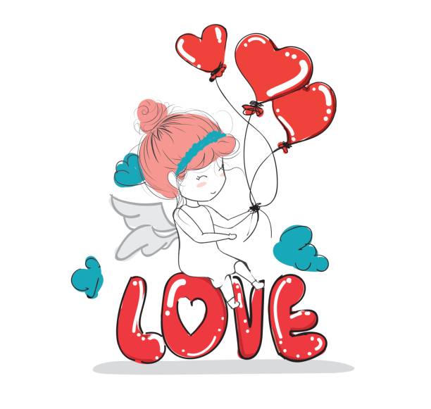 mutlu sevgililer günü sevimli çizgi tebrik kartı tebrik kartı kalp yaratıcı el çekilmiş kart vektör, öğeleri, aşk - cherry valentine stock illustrations