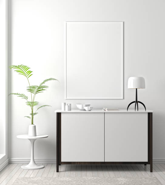 istock Mock up poster frame in Scandinavian style hipster interior. 3D illustration. 1088332418