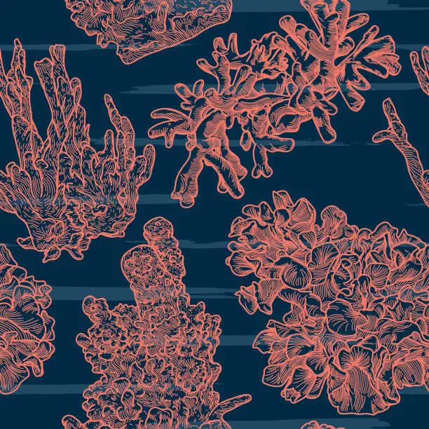Vector illustration of Sea Coral Line Artwork Seamless Pattern
