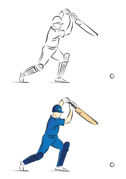 Vector illustration of Cricket Batsman Playing a Shot - Vector Illustration