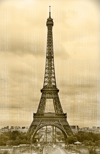 Toned and distressed photograph of Paris, France.