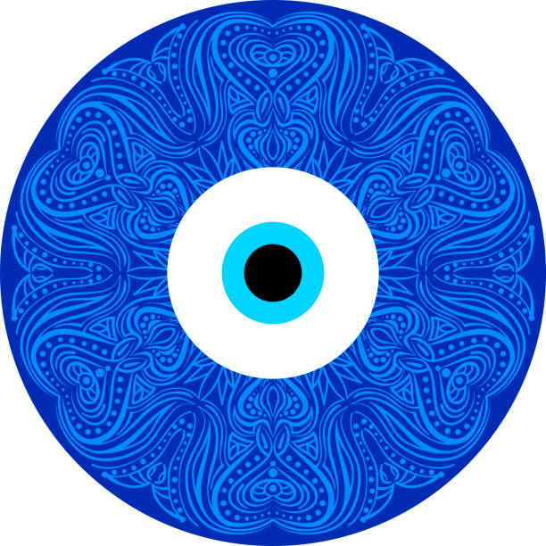 ilustrações, clipart, desenhos animados e ícones de mau-olhado turco. mandala olho grego. símbolo de proteção. azul olho de turco fátima. amuleto do mau-olhado. nazar. item mágico, atributo - evil eye beads