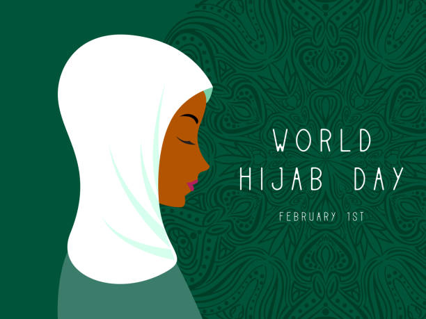 stockillustraties, clipart, cartoons en iconen met hijab werelddag. moslimvrouw in hijab vectorillustratie - hoofddoek