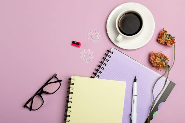 istock Flat lay composition with stationery on pink background. Mock up for design 1088357840