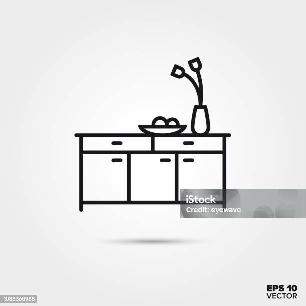 Sideboard Vector Line Icon Stock Illustration - Download Image Now - Cabinet, Decoration, Domestic Life