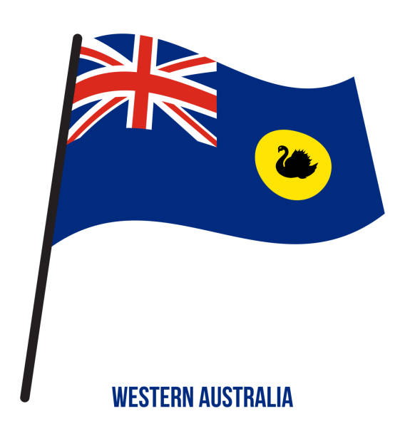 Western Australia (WA) Flag Waving Vector Illustration on White Background. States Flag of Australia Western Australia (WA) Flag Waving Vector Illustration on White Background. States Flag of Australia. western australia flag stock illustrations