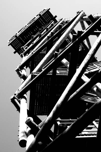 istock Close up view on observation tower construction elements, wooden tower in forest 1088368484