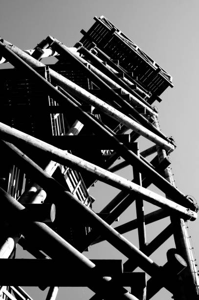 istock Close up view on observation tower construction elements, wooden tower in forest 1088368868