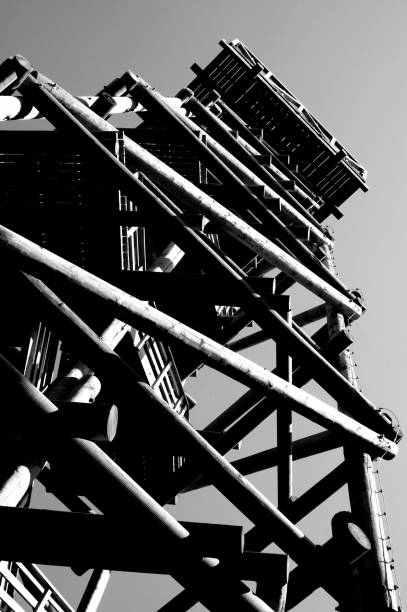 istock Close up view on observation tower construction elements, wooden tower in forest 1088368928