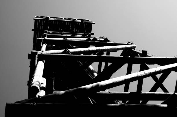istock Close up view on observation tower construction elements, wooden tower in forest 1088370052