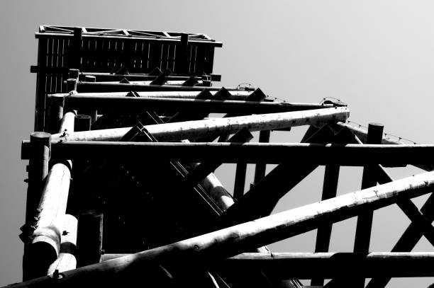 istock Close up view on observation tower construction elements, wooden tower in forest 1088371144