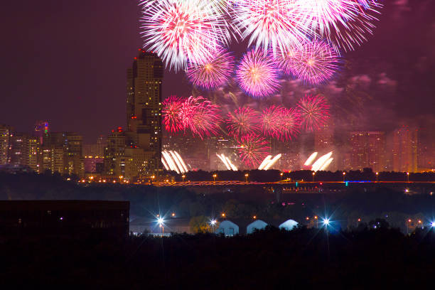 istock Beautiful fireworks after sunset over Moscow 1088373052