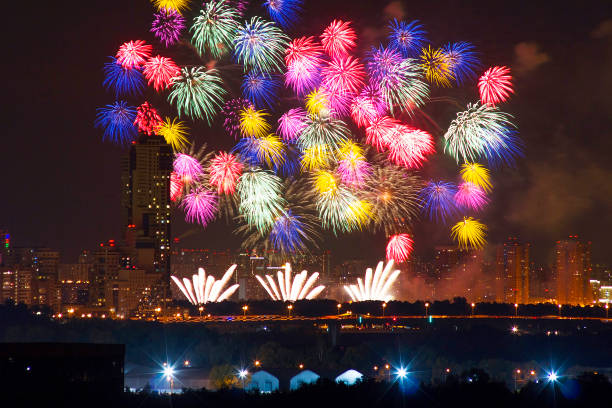 istock Beautiful fireworks after sunset over Moscow 1088373054