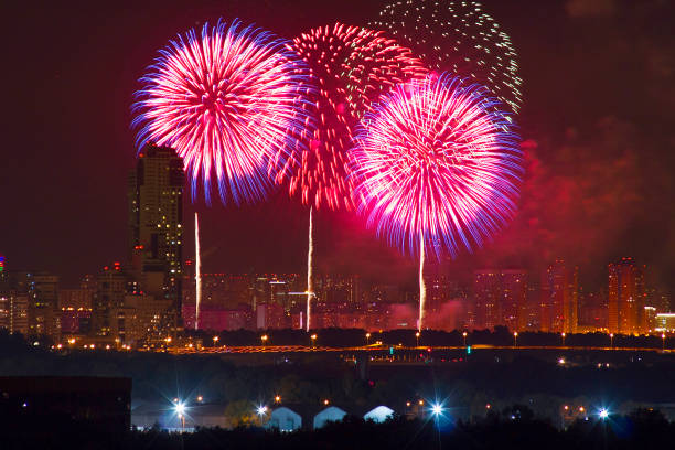 istock Beautiful fireworks after sunset over Moscow 1088373066
