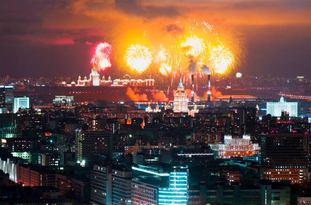 istock Beautiful fireworks after sunset over Moscow 1088373282