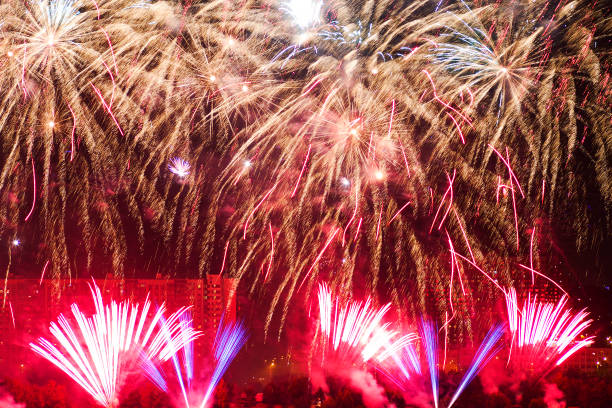 istock Beautiful fireworks after sunset over Moscow 1088373324