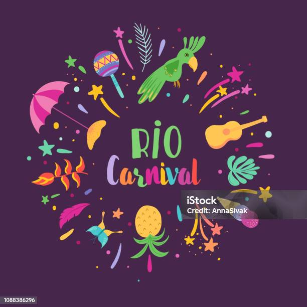 Brazilian Carnival Illustration With Festive Elements Maracas And Tropical Birds Brazil Traditional Festival Design For Banner Vector Illustration Stock Illustration - Download Image Now