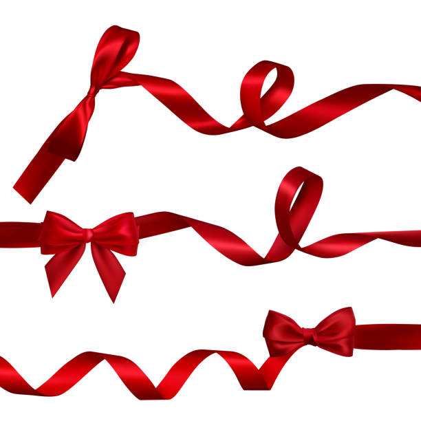 istock Set of Realistic red bow with long curled red ribbon. Element for decoration gifts, greetings, holidays, Valentines Day design. Vector illustration 1088392184