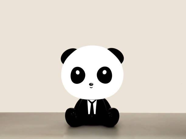 Cute panda wear suite and sitting