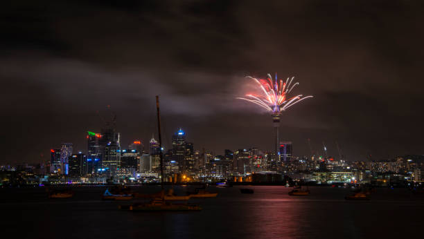 istock Auckland city skyline with fireworks display from the Sky Tower 1088401794
