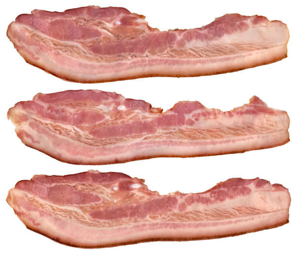 istock Three Pork Belly Bacon Rashers Isolated On White Background 1088415220