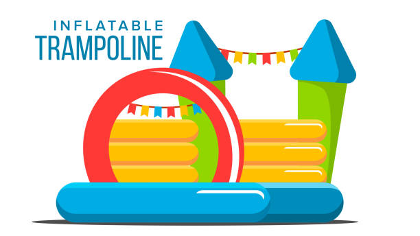 ilustrações de stock, clip art, desenhos animados e ícones de inflatable trampoline vector. playground toy. castle, tower. park. isolated flat cartoon illustration - bouncer