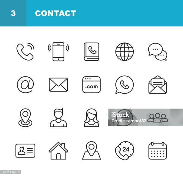 Kontaktledningen Ikoner Redigerbara Stroke Pixel Perfekt För Mobil Och Webb Innehåller Sådana Ikoner Som Smartphone Meddelanden Epost Kalender Läge-vektorgrafik och fler bilder på Ikon