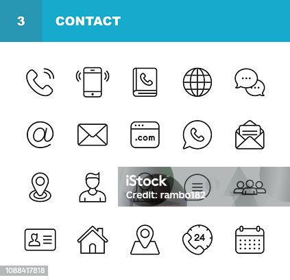 istock Contact Line Icons. Editable Stroke. Pixel Perfect. For Mobile and Web. Contains such icons as Smartphone, Messaging, Email, Calendar, Location. 1088417818
